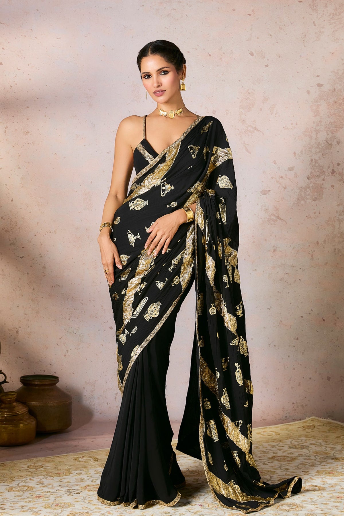 Black Potters Touch Gota Saree