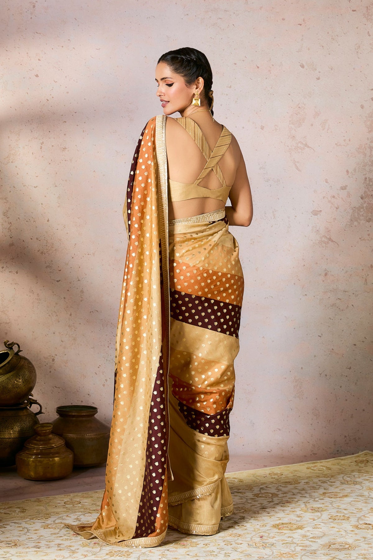 Beige Stripe Foil Saree