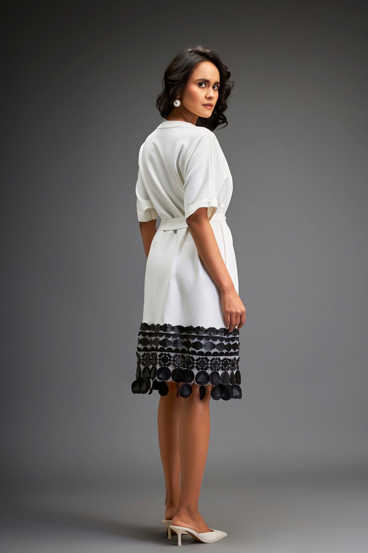 White Belted Waist Dress