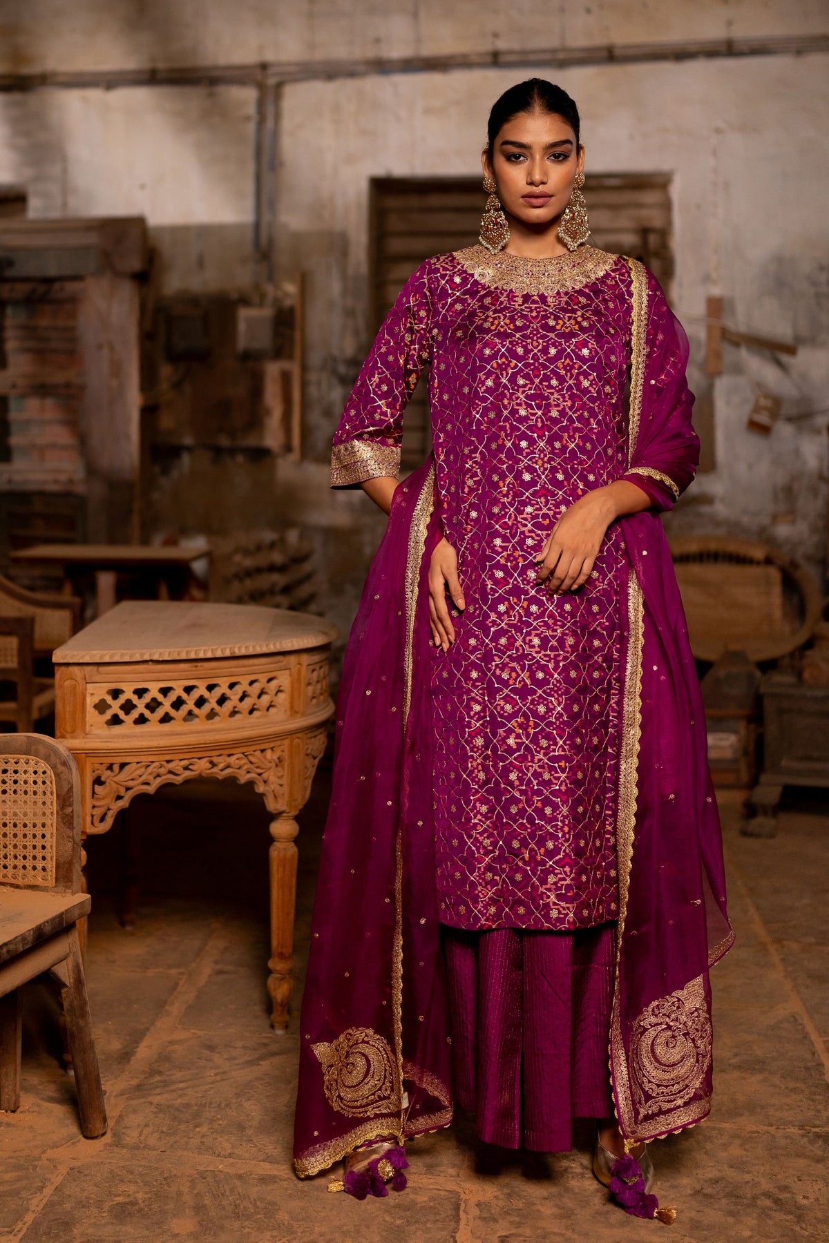 Magenta Kurta With Sharara