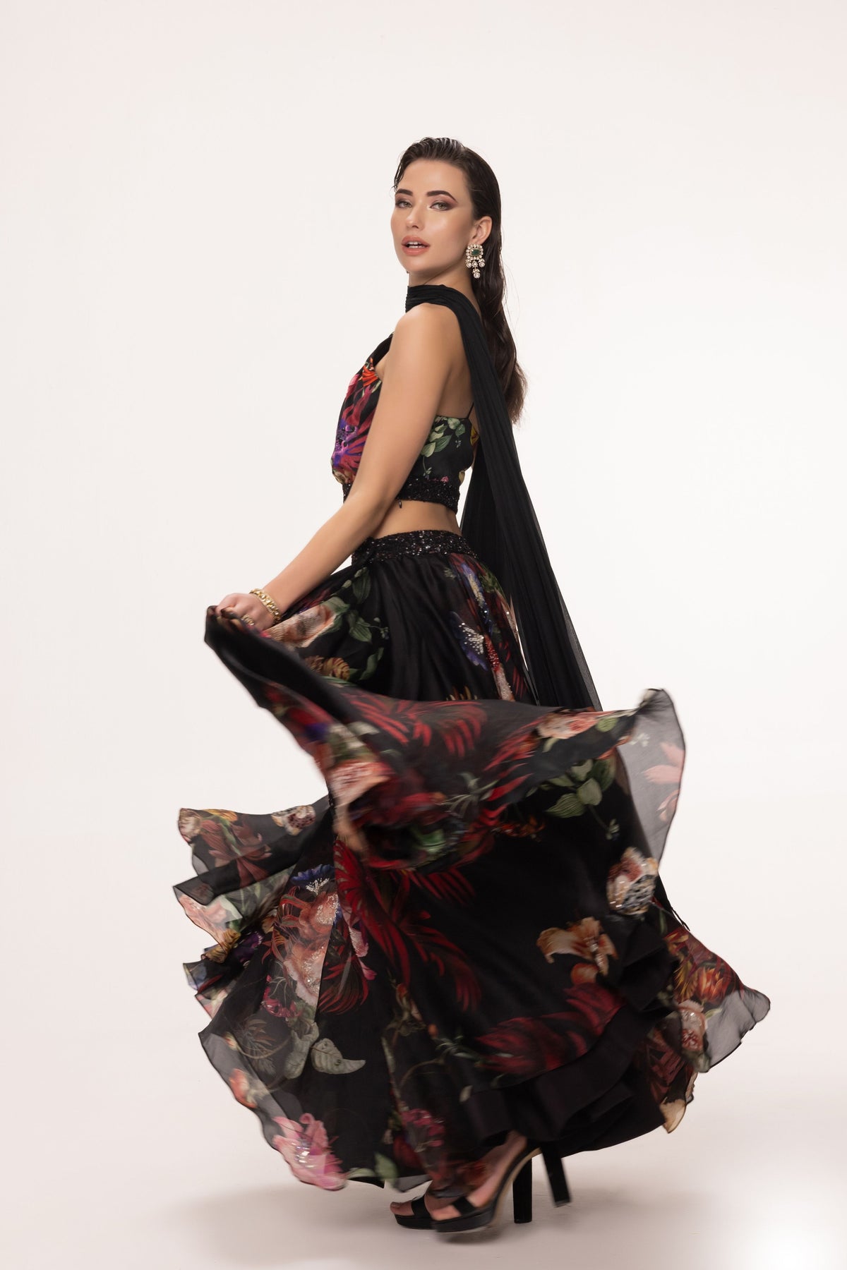 Black Halter Lehenga Set