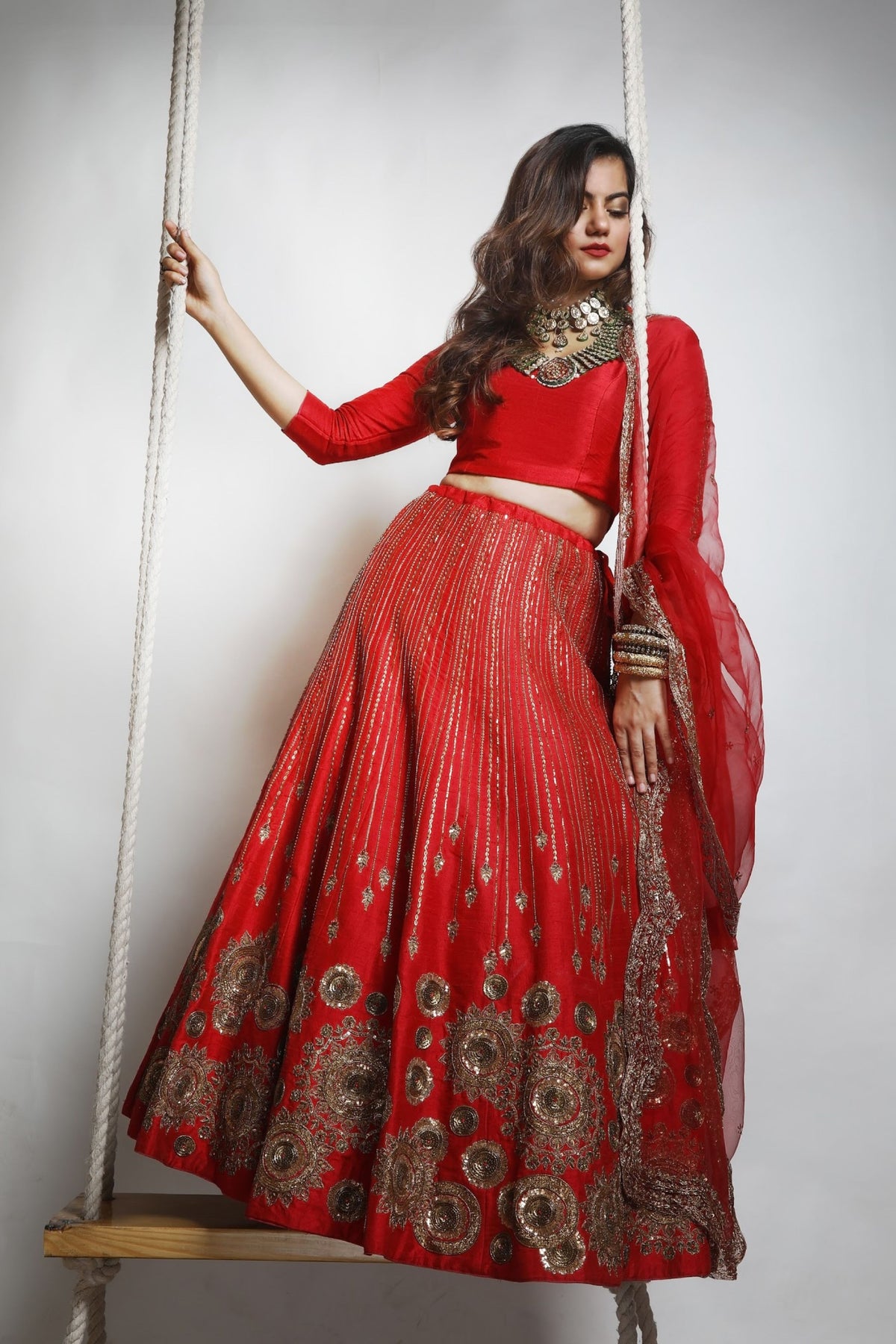 Red Chakra Lehenga