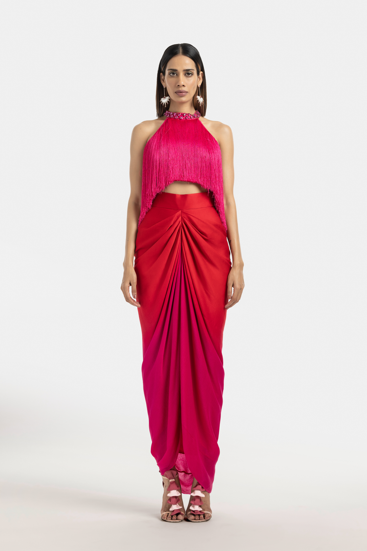 Red to Fuchsia Ombre Draped Skirt