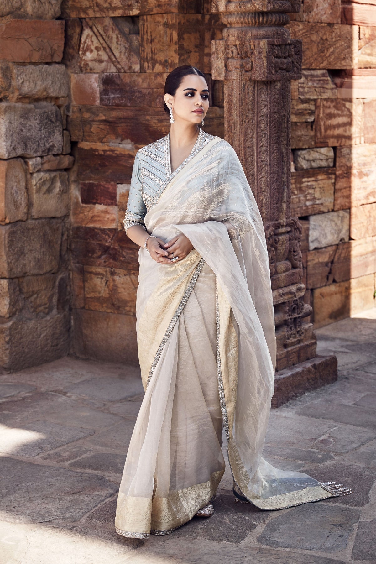 The Aquamarine Aurum Tissue Saree