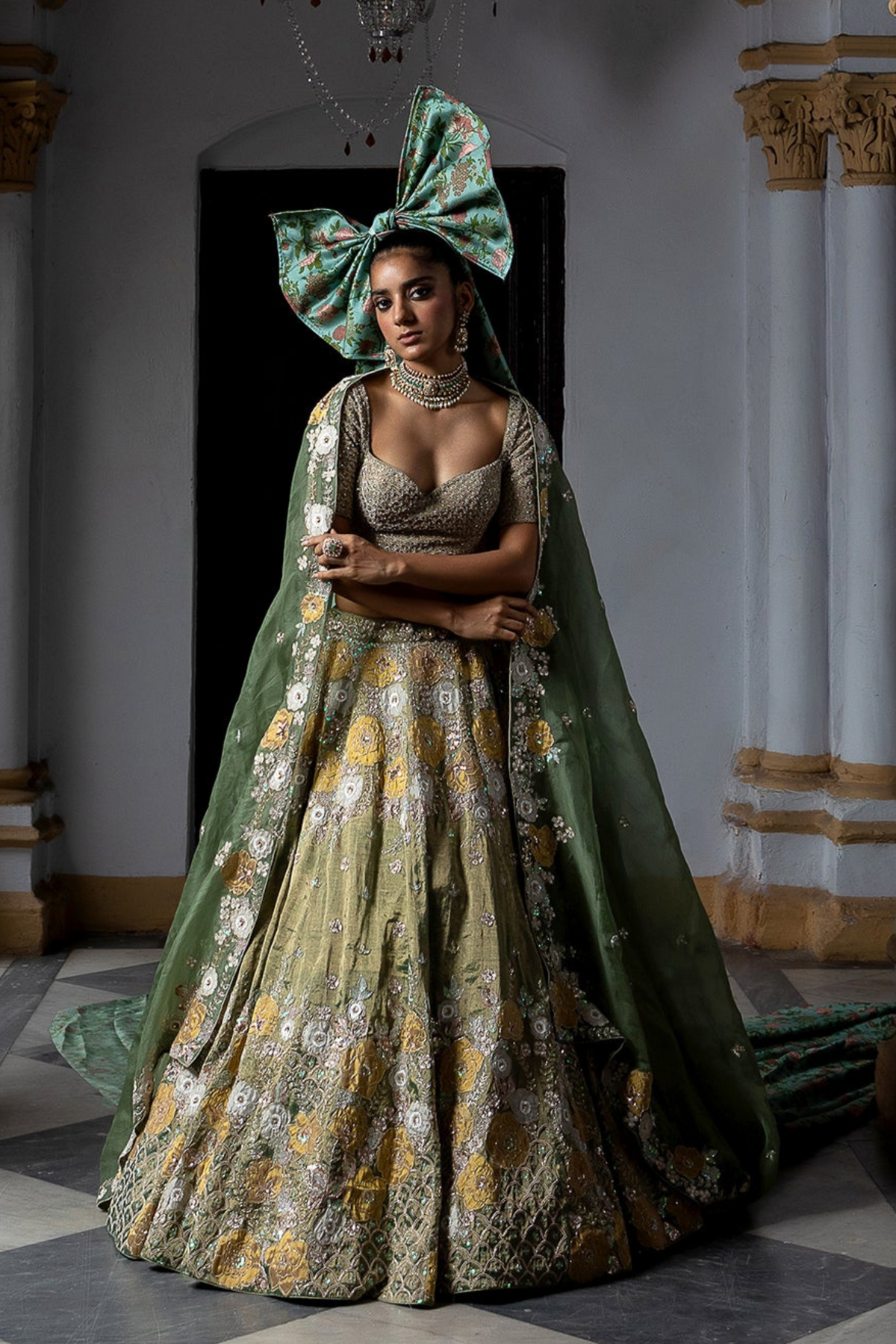 Green Golden Bridal Lehenga