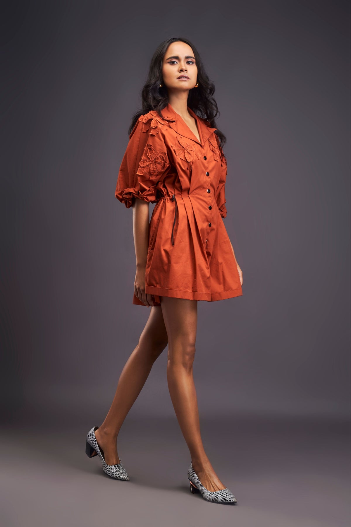 Rust Lapel Collared Playsuit