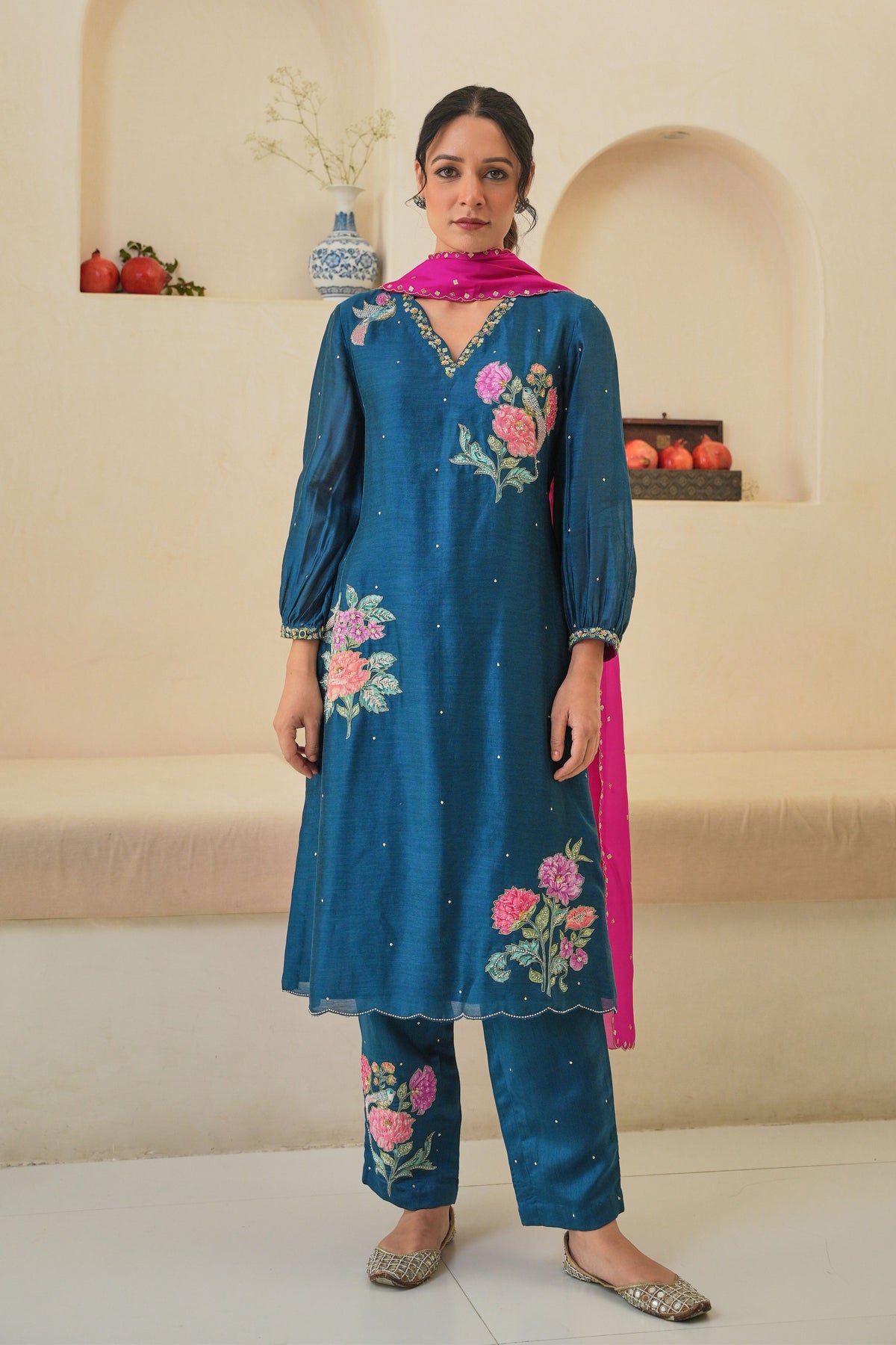 Jehan Kurta Set in Pebble Black With Dupatta