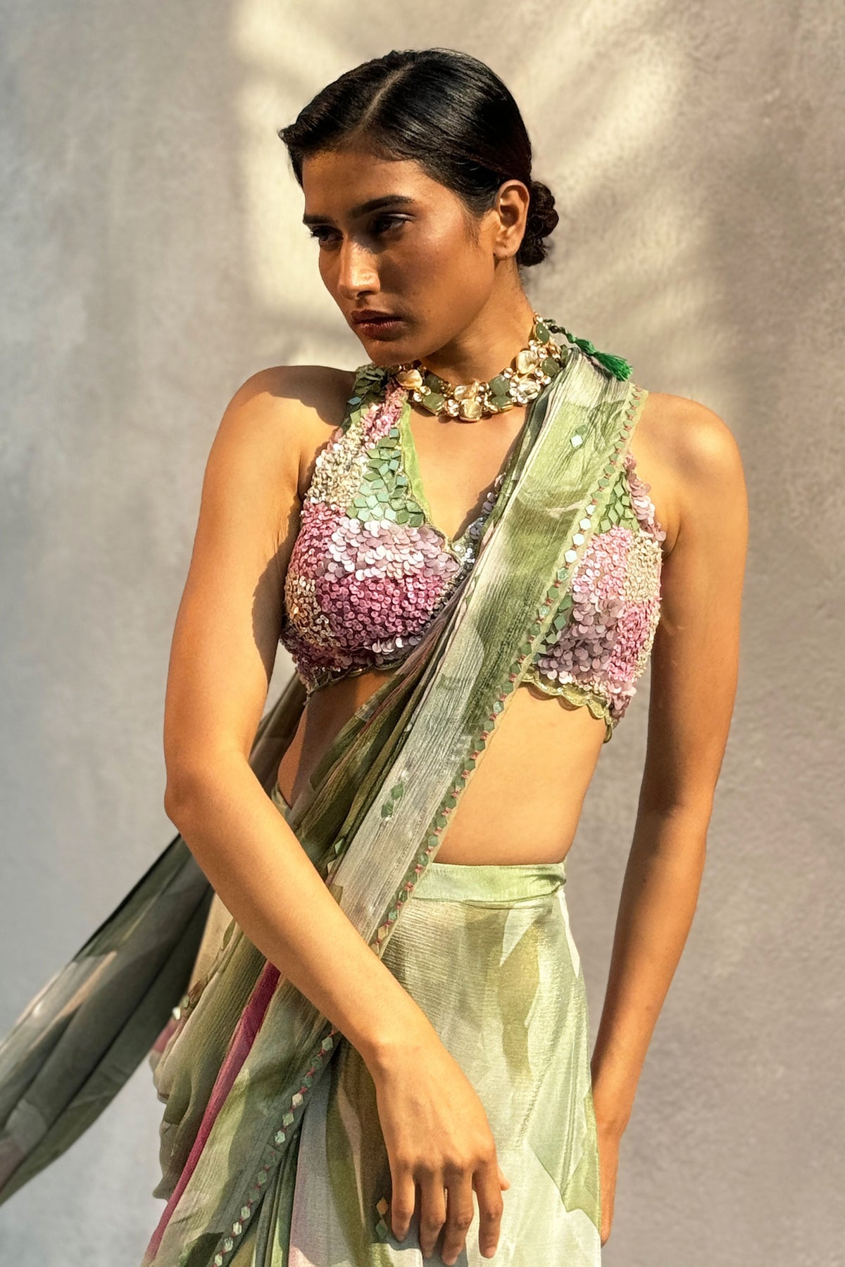 Mint Pre-drapped Saree