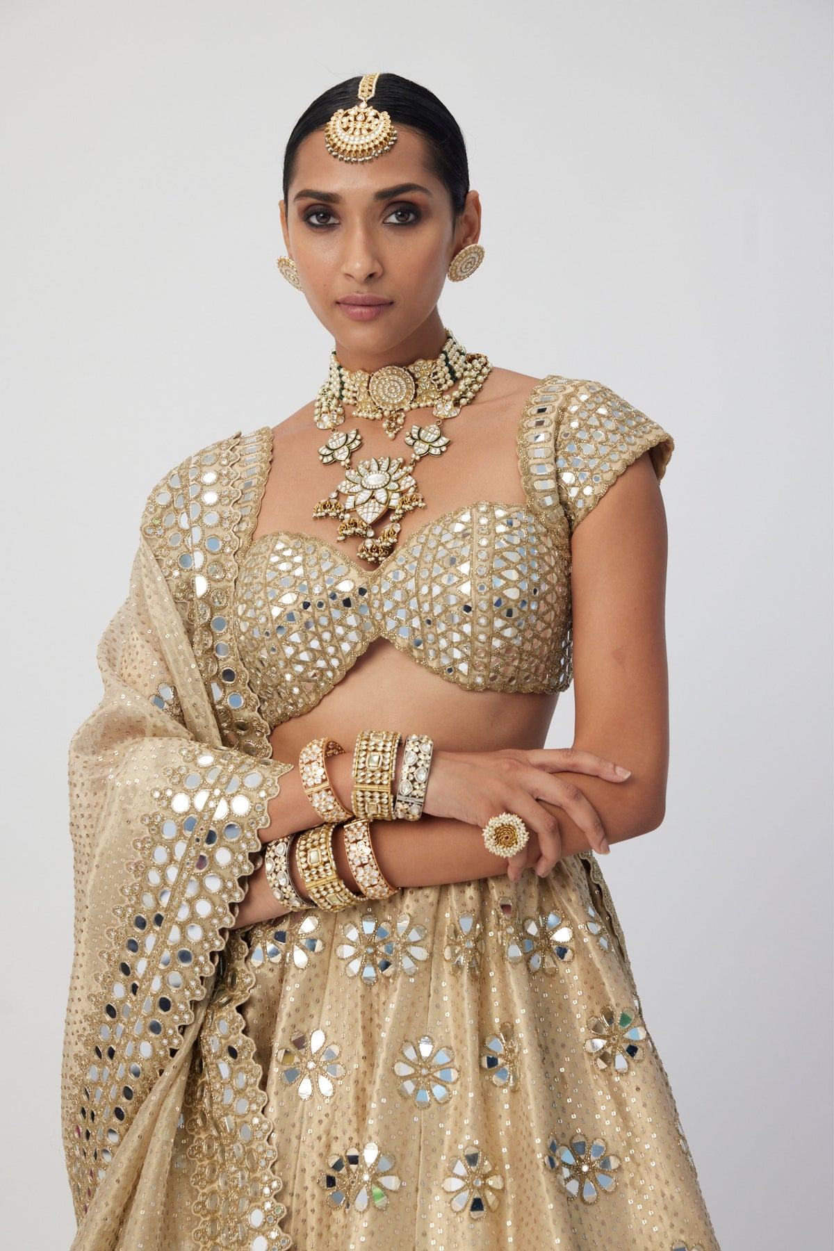 Golden Shimmer Flower Lehenga Set