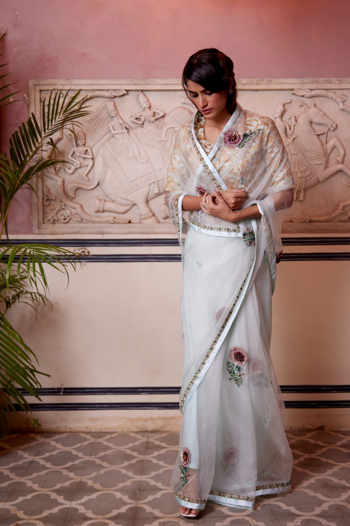 Gulab Sea Foam Saree