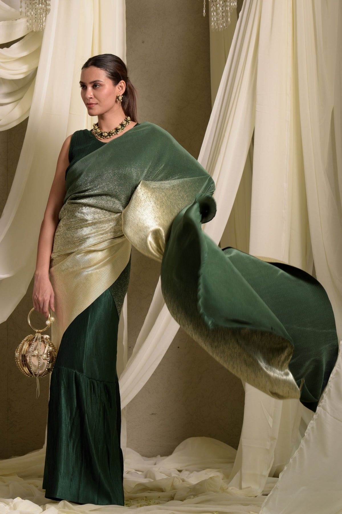 Emerald Green Idylic Adorned Gown Saree