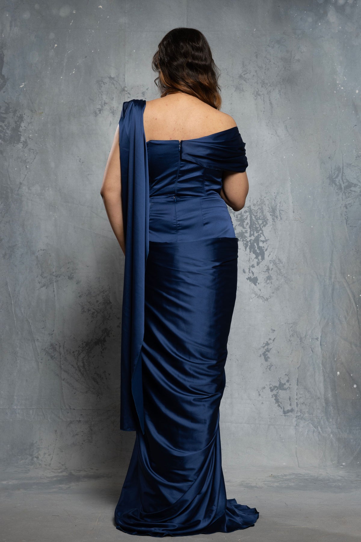 Royal Blue Charmuse Saree Gown