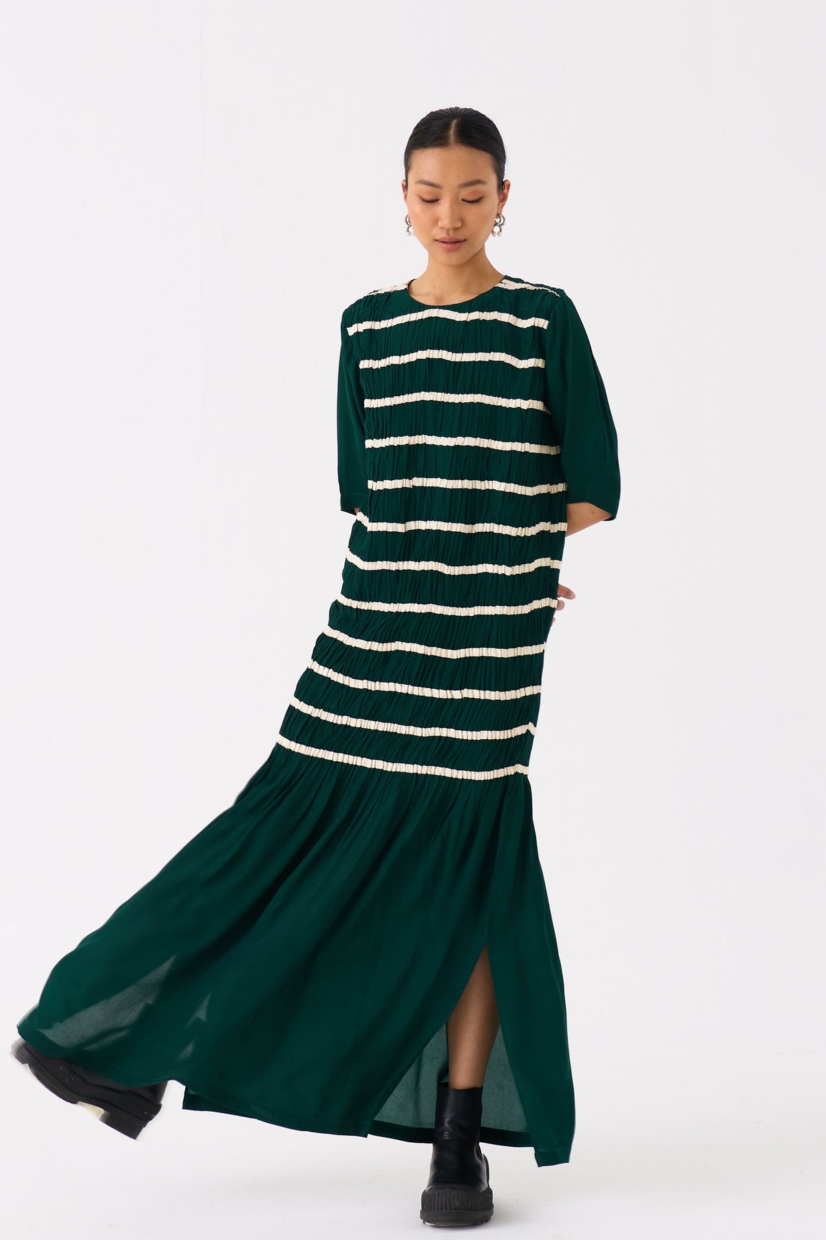 Shirring Green Dress