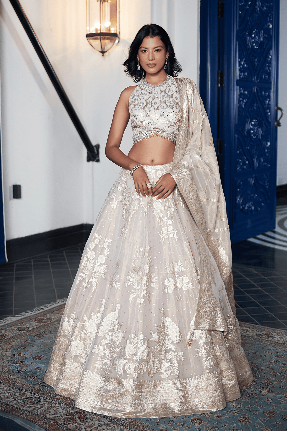 Ivory Banarasi Embroidered Lehenga Set