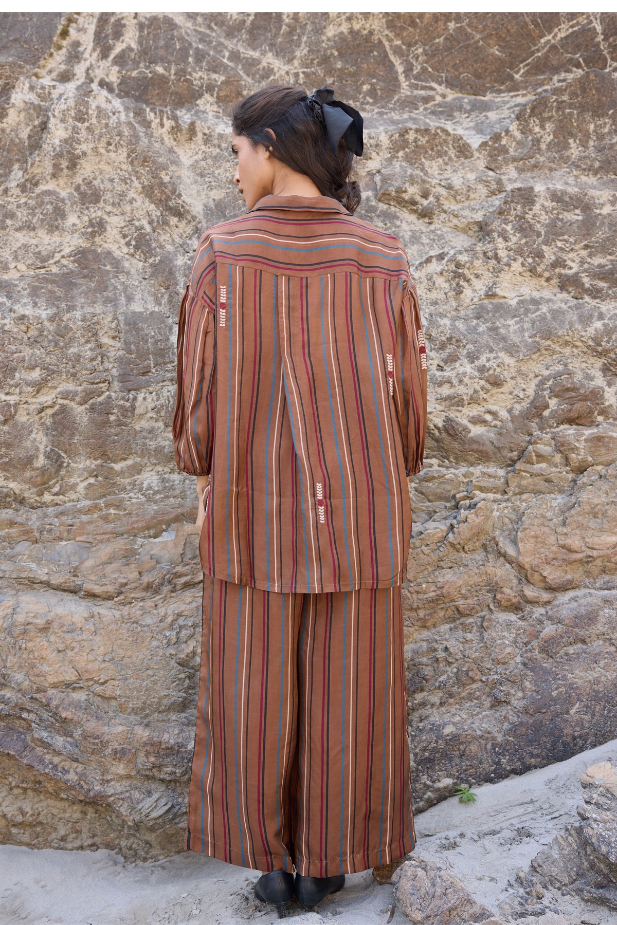 Brown Pull Striped Trousers