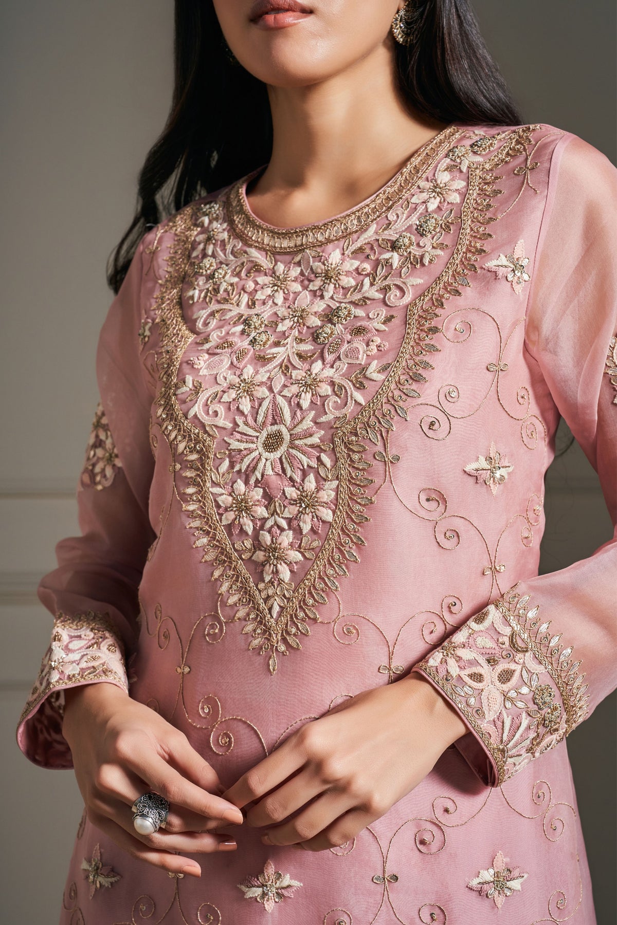 Pink Hand Embellished Kurta Set