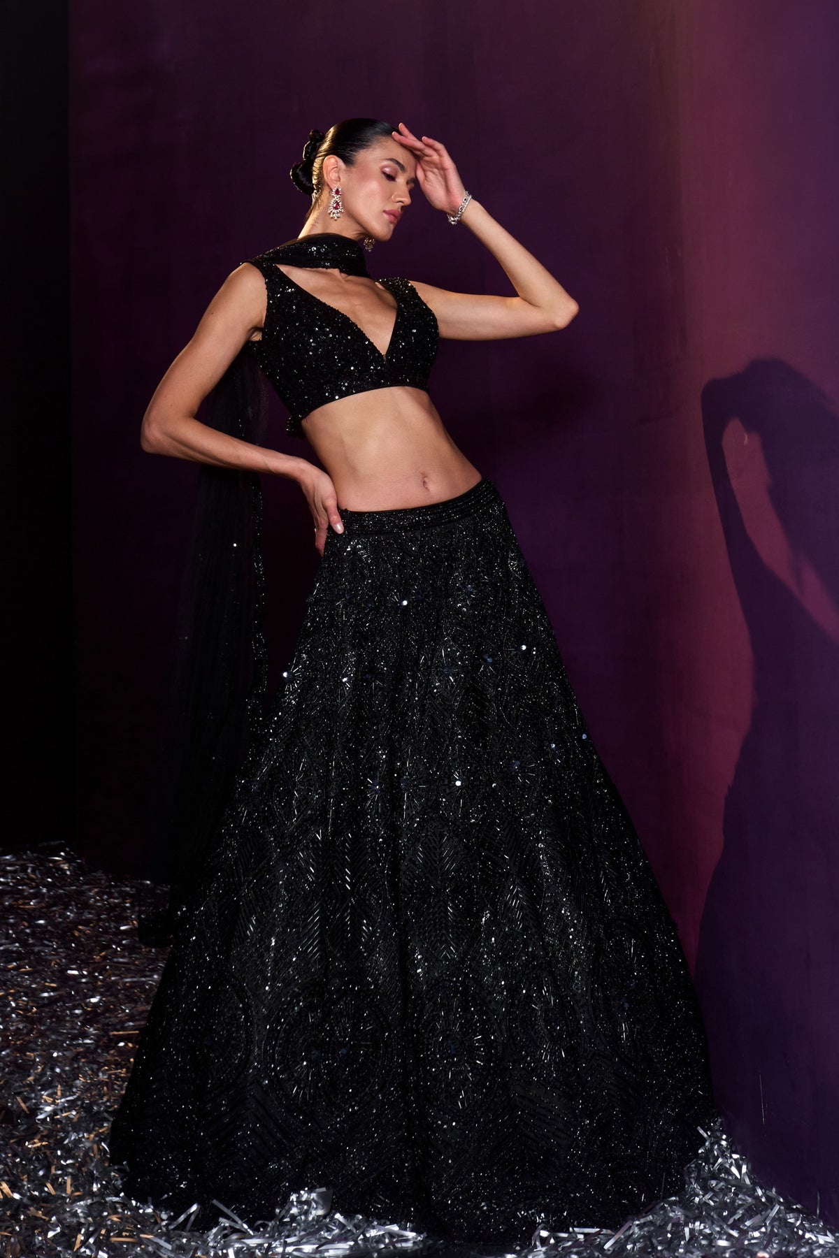 Black Net Embroired Lehenga Set