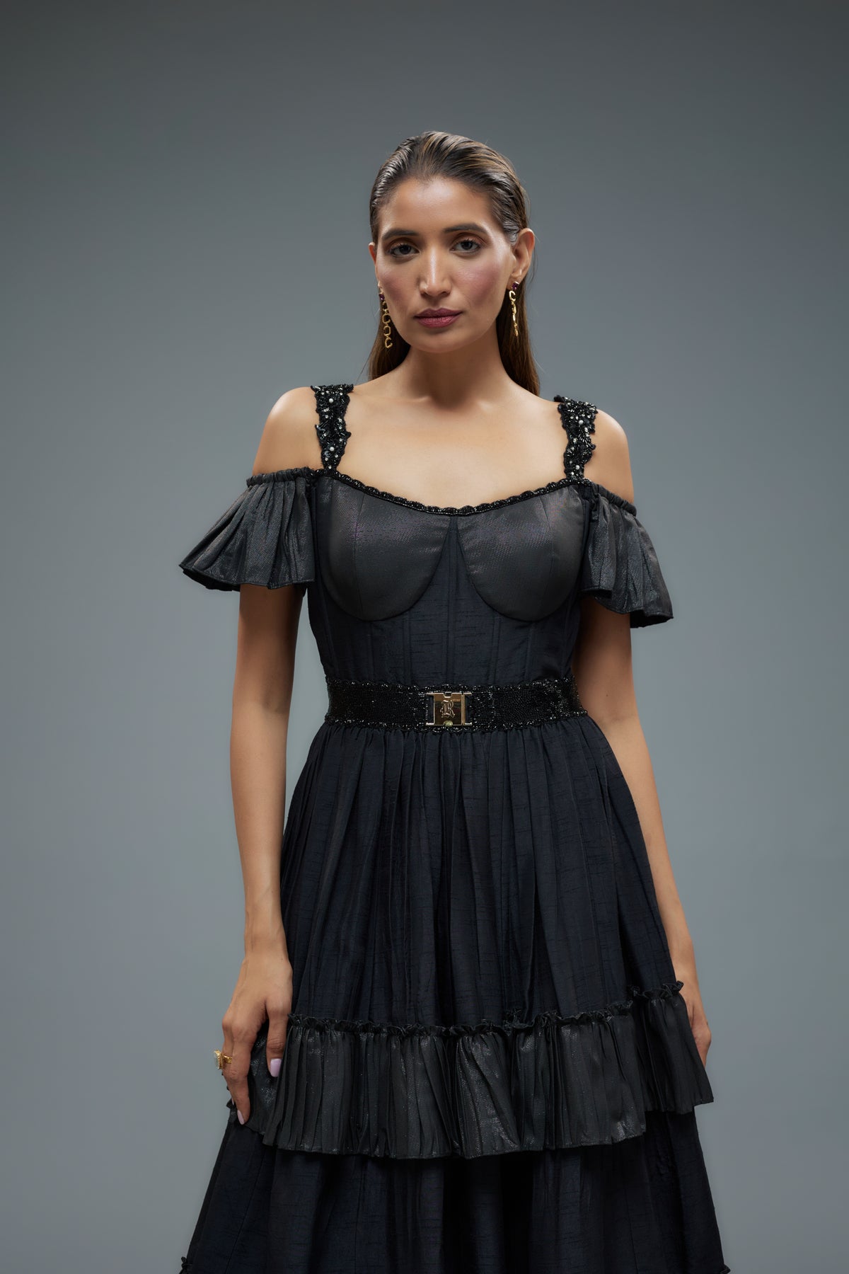 Black Flared Corset Gown