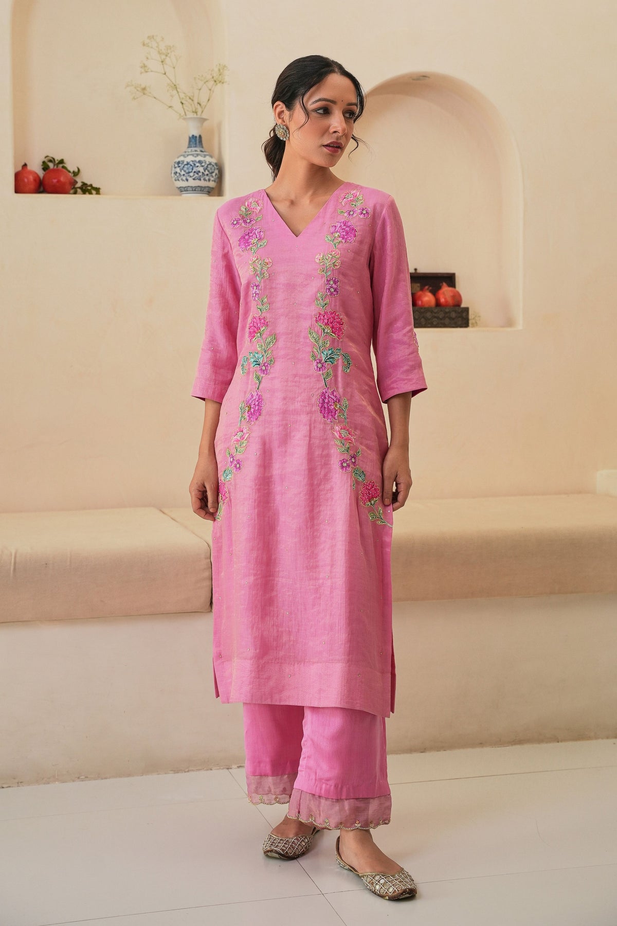 Rehaab Tissue Kurta Set in Pink With Dupatta