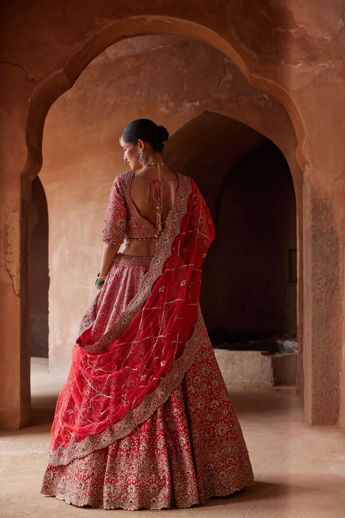 Red Ombre Dyed Lehenga Set