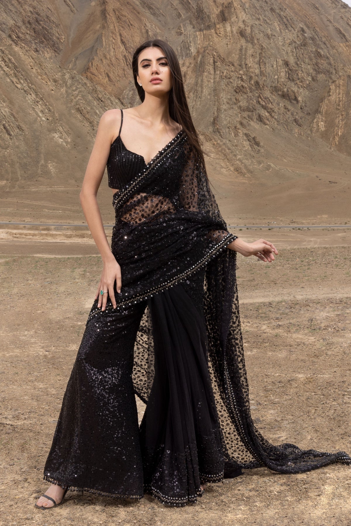 Black Cutdana Sequins Saree