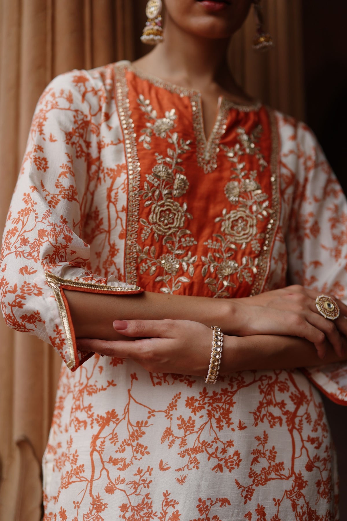 Orange Printed Kurta Set