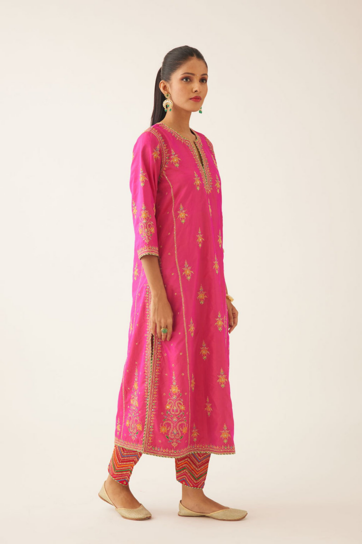 Raspberry Silk Kalidar Straight Kurta Set