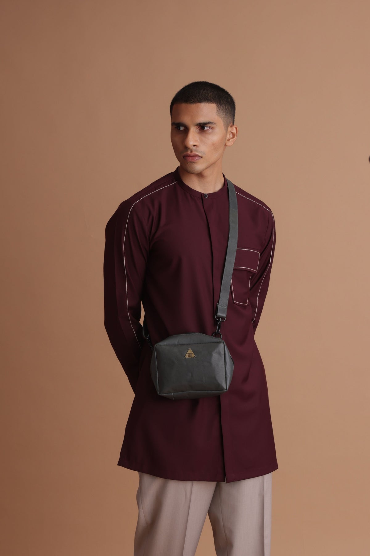 Burgundy Kurta With Pick Stitch