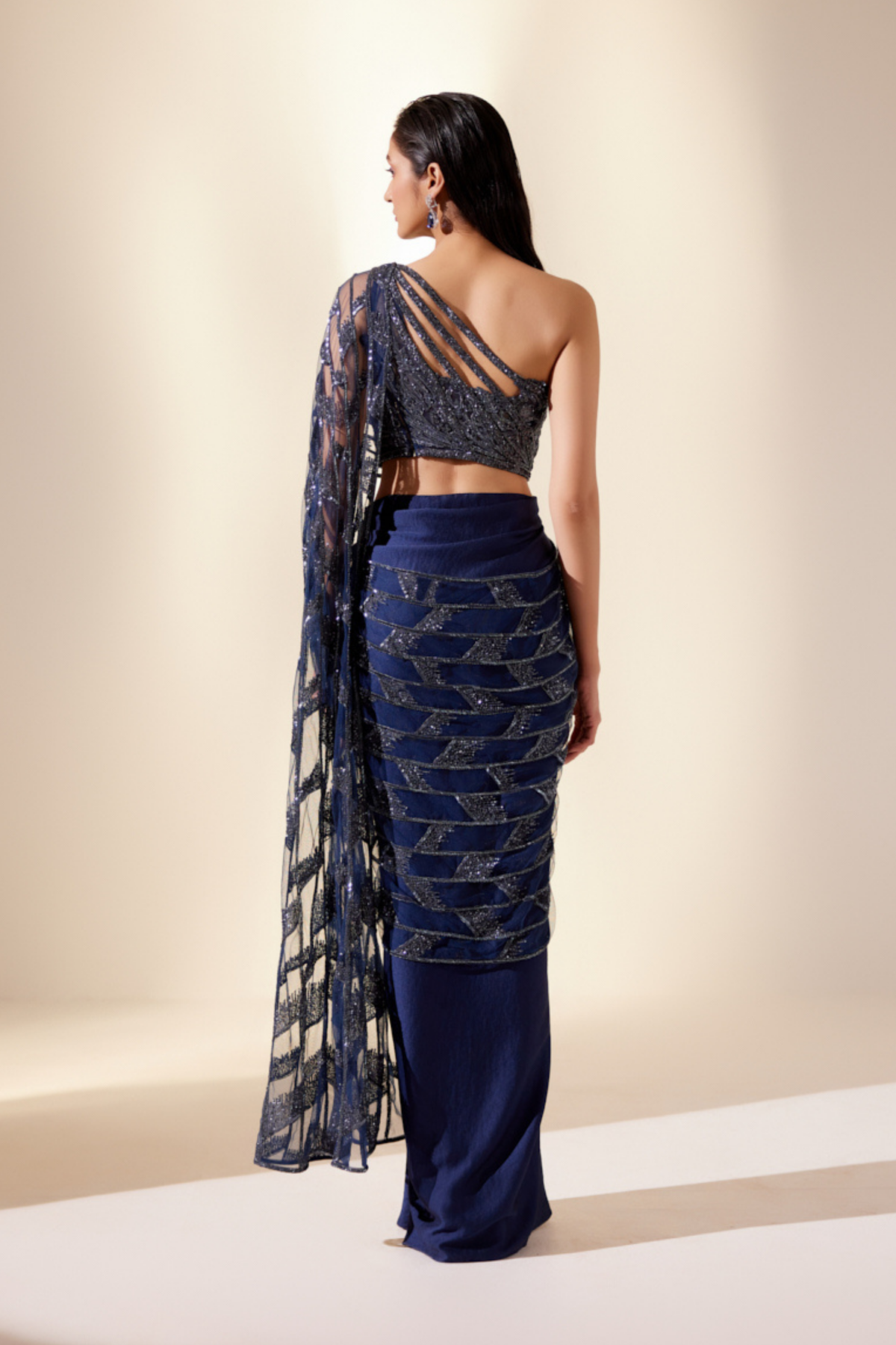 Midnight Blue Draped Drizzle Saree