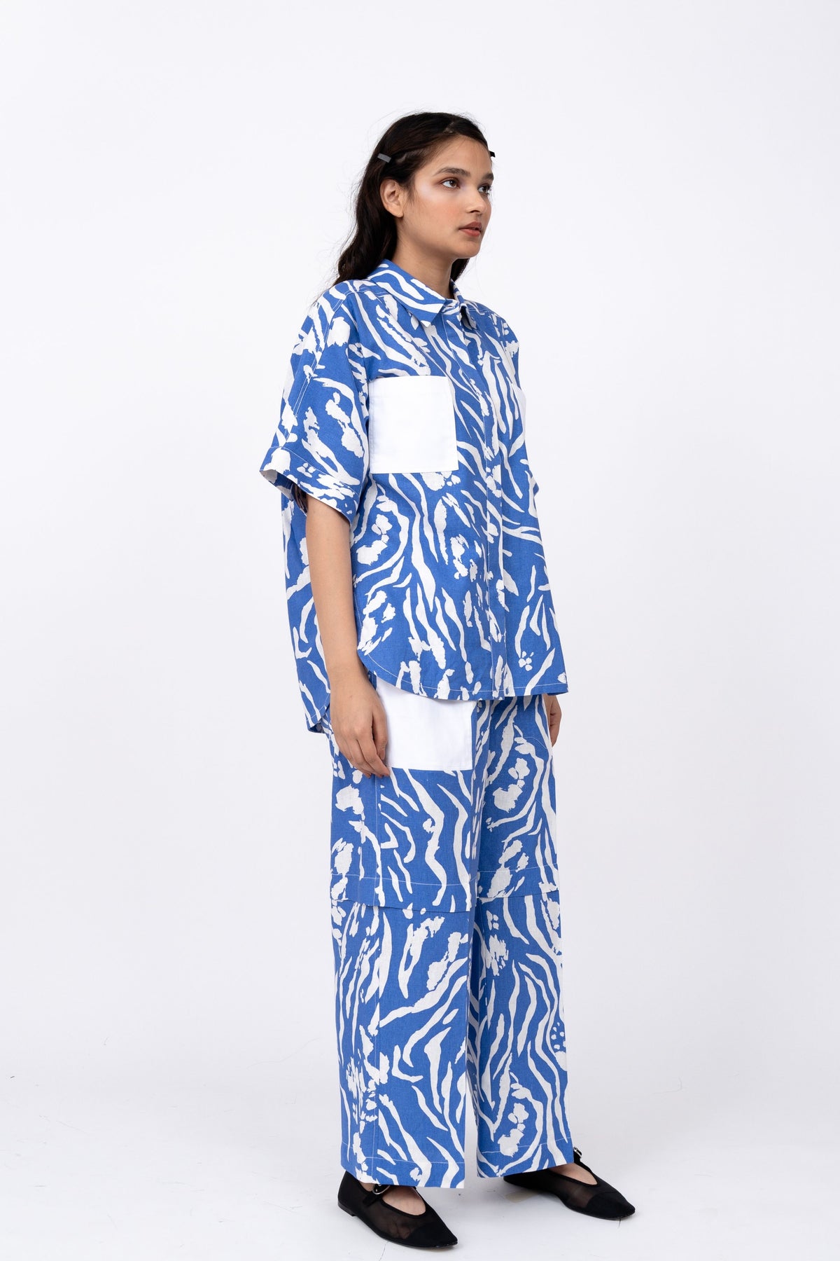 Blue Wave Print  Shell Shirt