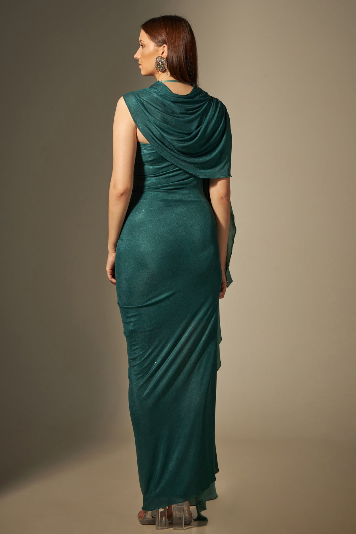 Green Stretch Draped Gown