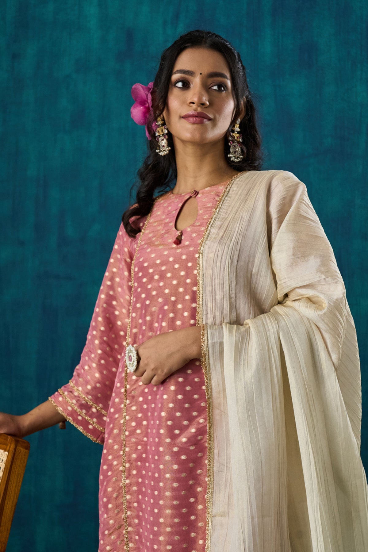 Pink Zari Booti Kurta Sets