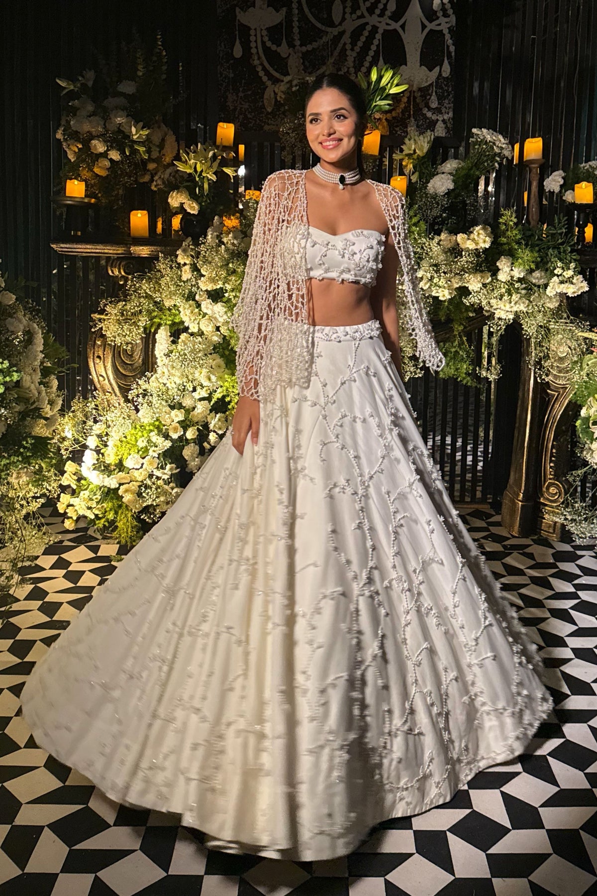 Bell Lehenga With Pearl Cape