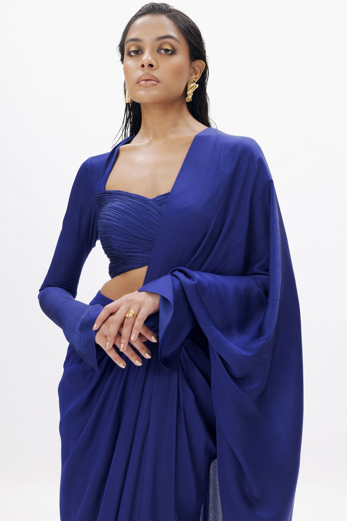 Jasmine Draped Saree in Royal Blue