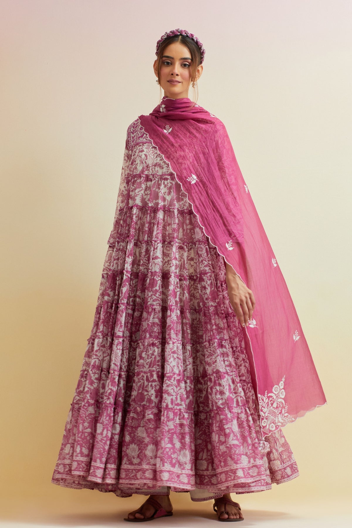 Pink Hand-block Printed Anarkali Set