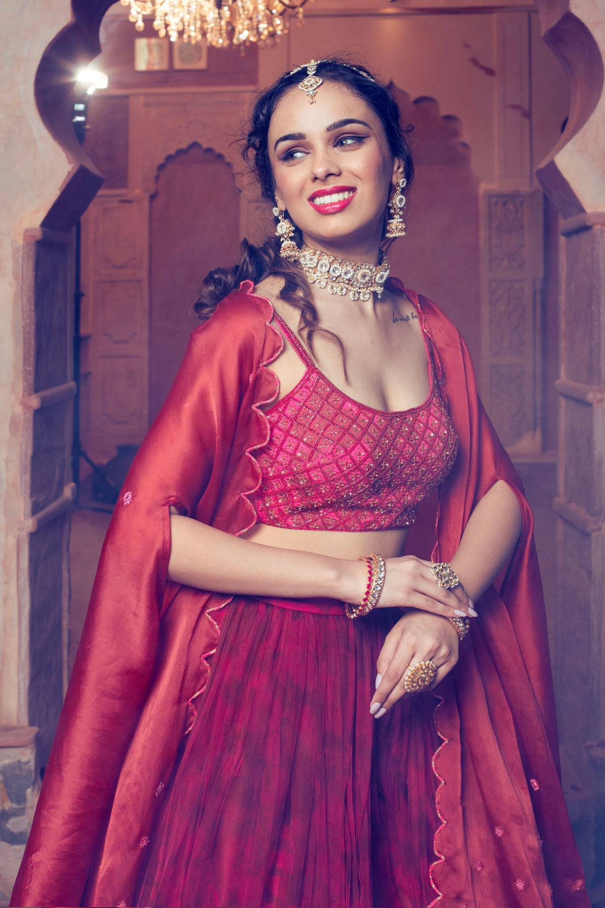 Maroon Embroidered Lehenga Set