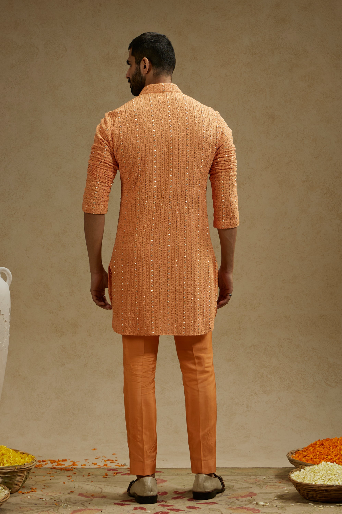 Orange Metal Embellished Lucknowi Kurta