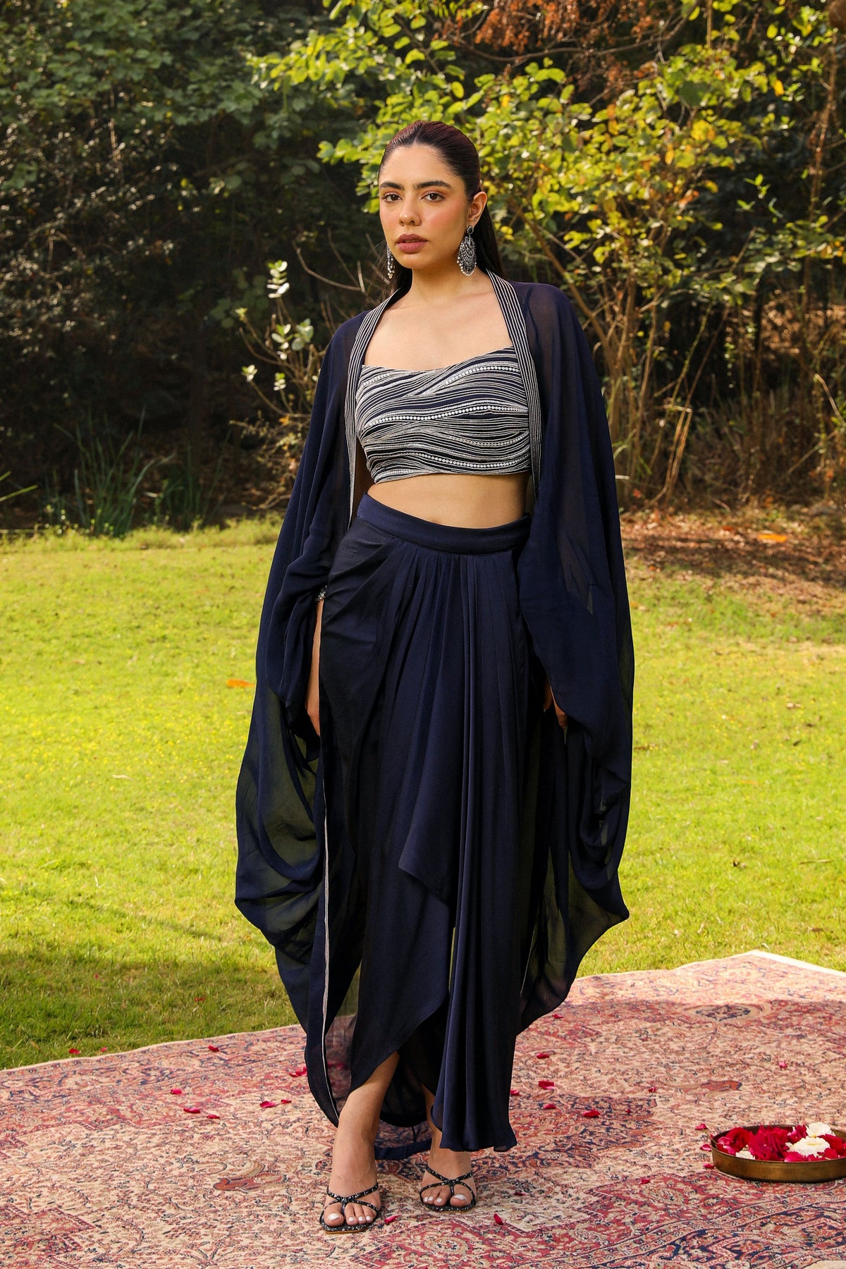 Kalki Navy Blue Cape Set