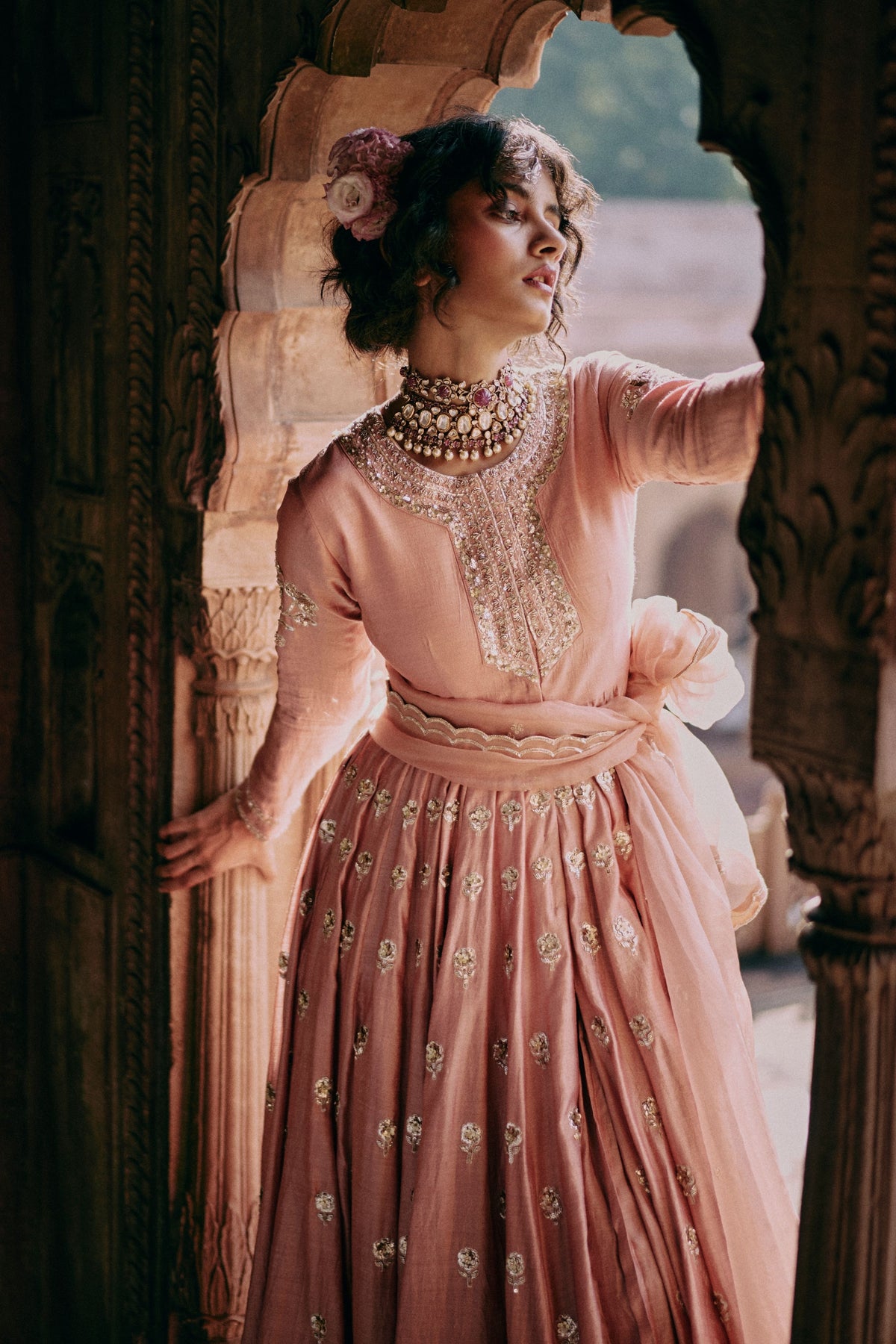 Soothing Onion Pink Kali Anarkali Set