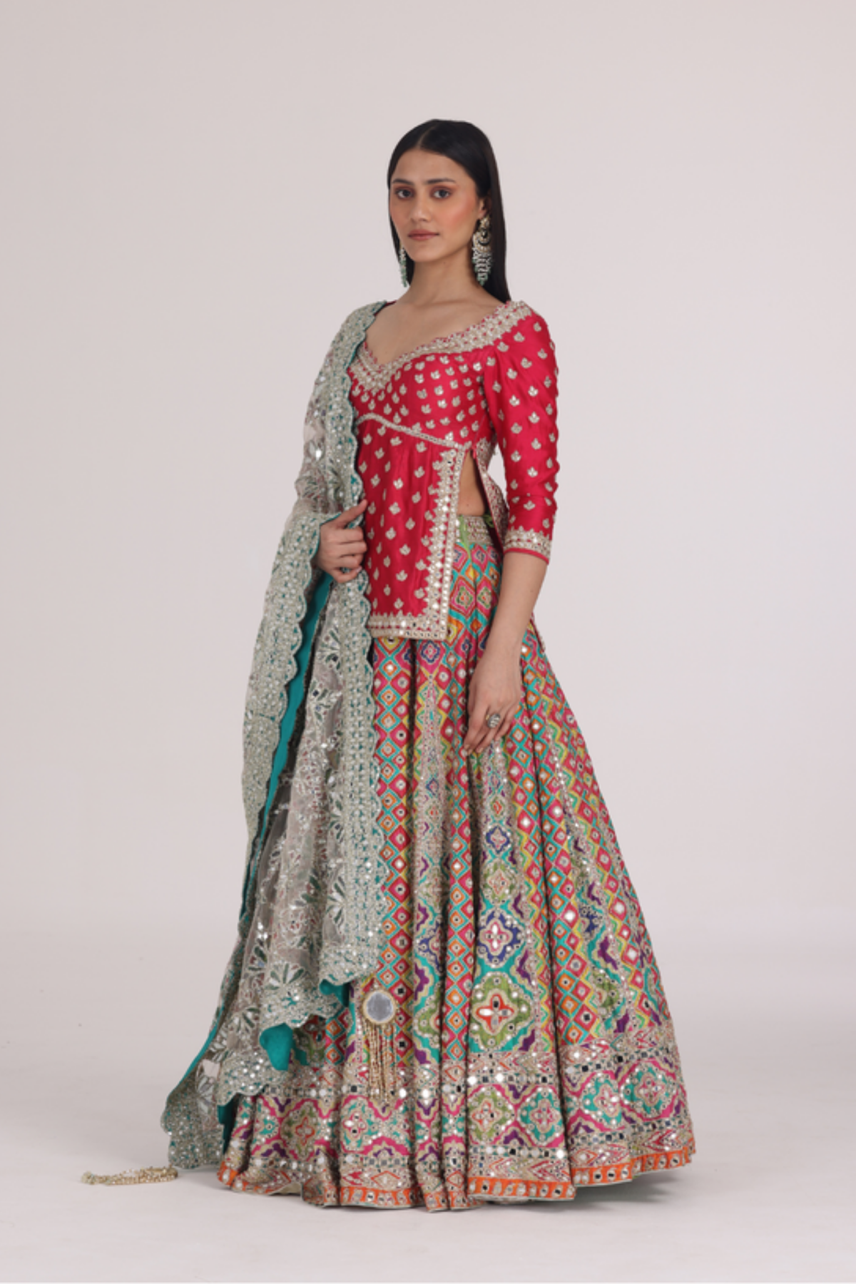 Multicolour Begam Choli Lehenga Set