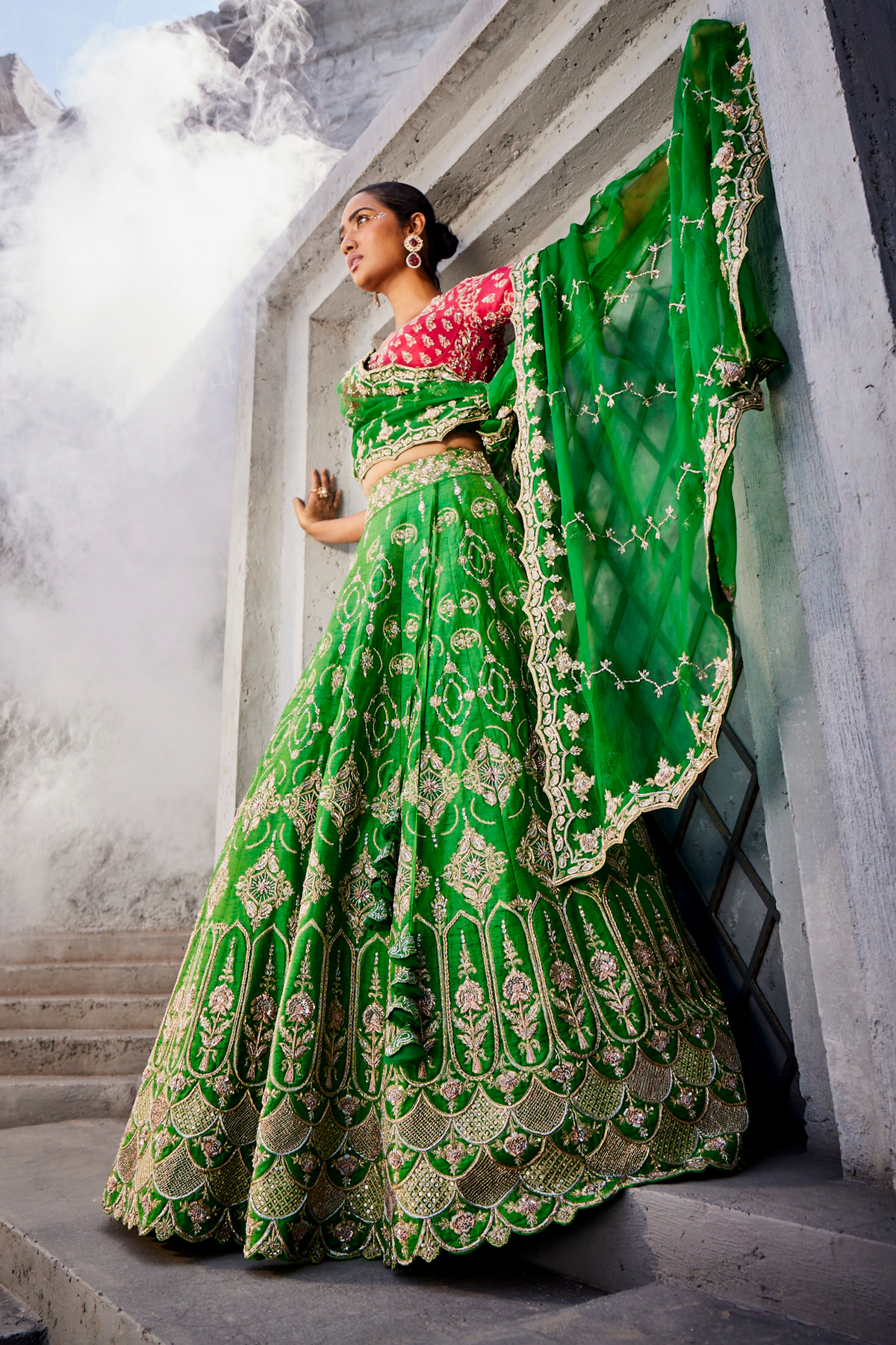 Leaf Green Scallop Heavy Lehenga