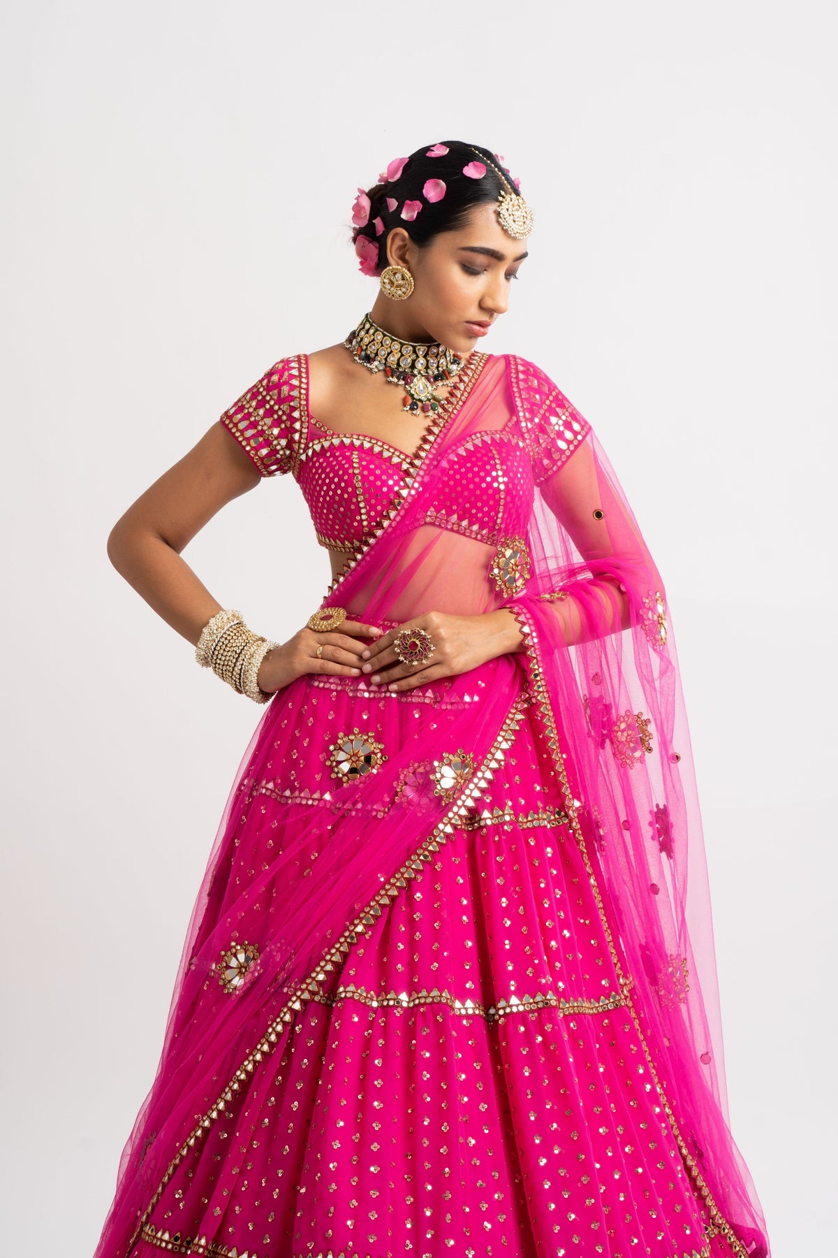 Fuschia multi tier lehenga