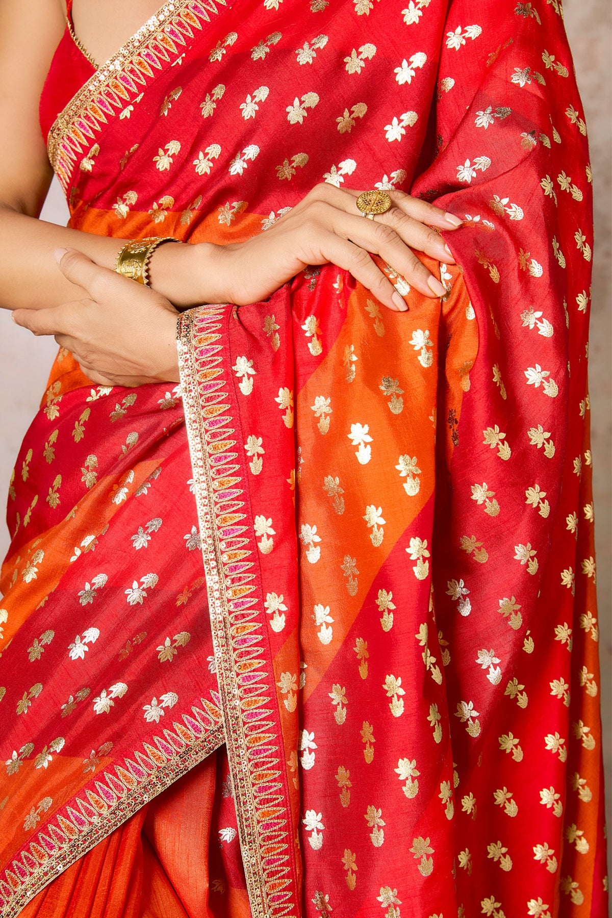 Rust Stripe Foil Saree