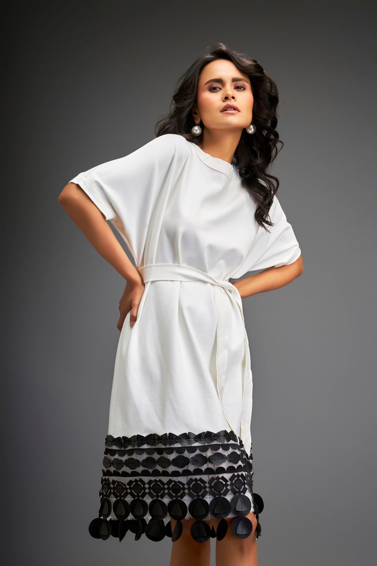 White Belted Waist Dress