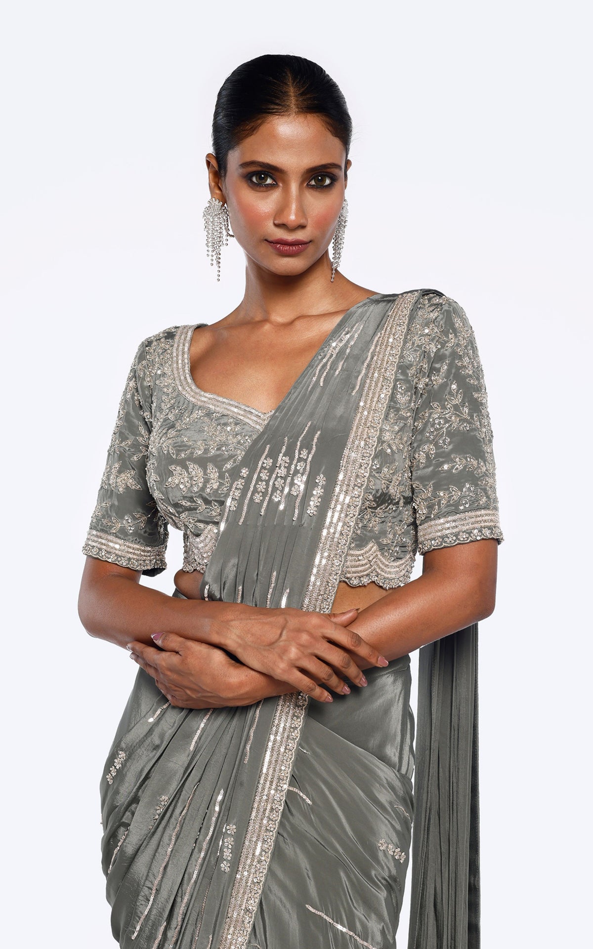 Embellished crepe drape saree