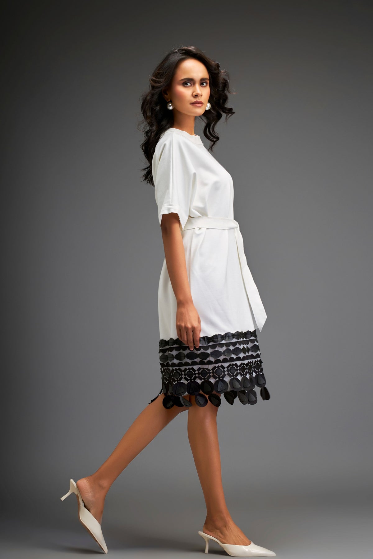 White Belted Waist Dress