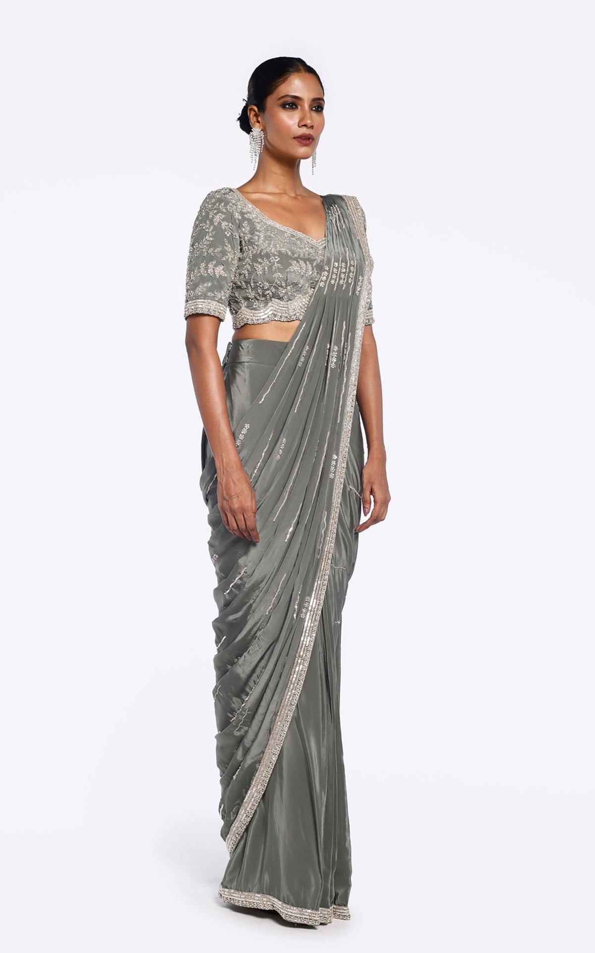 Embellished crepe drape saree