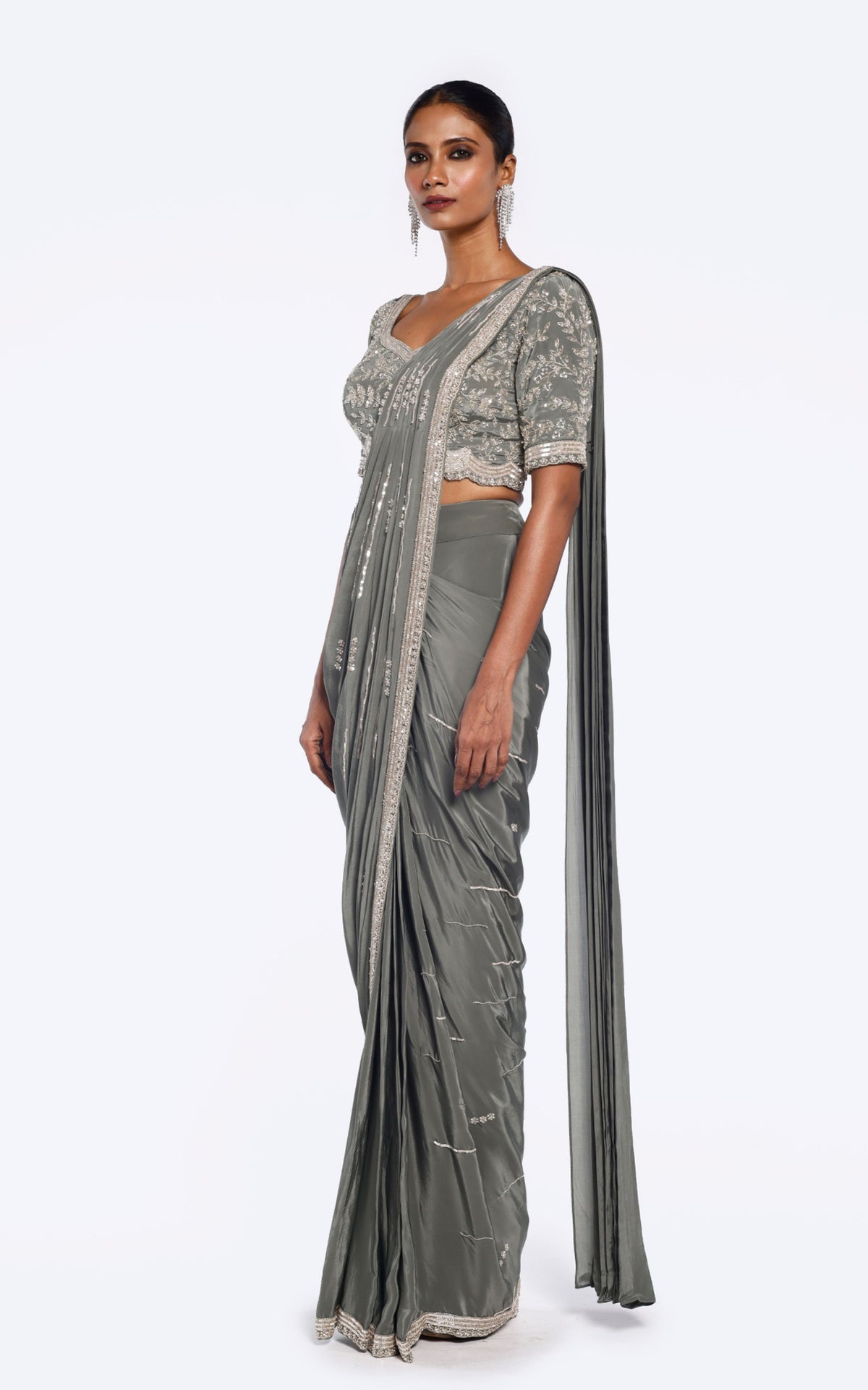 Embellished crepe drape saree