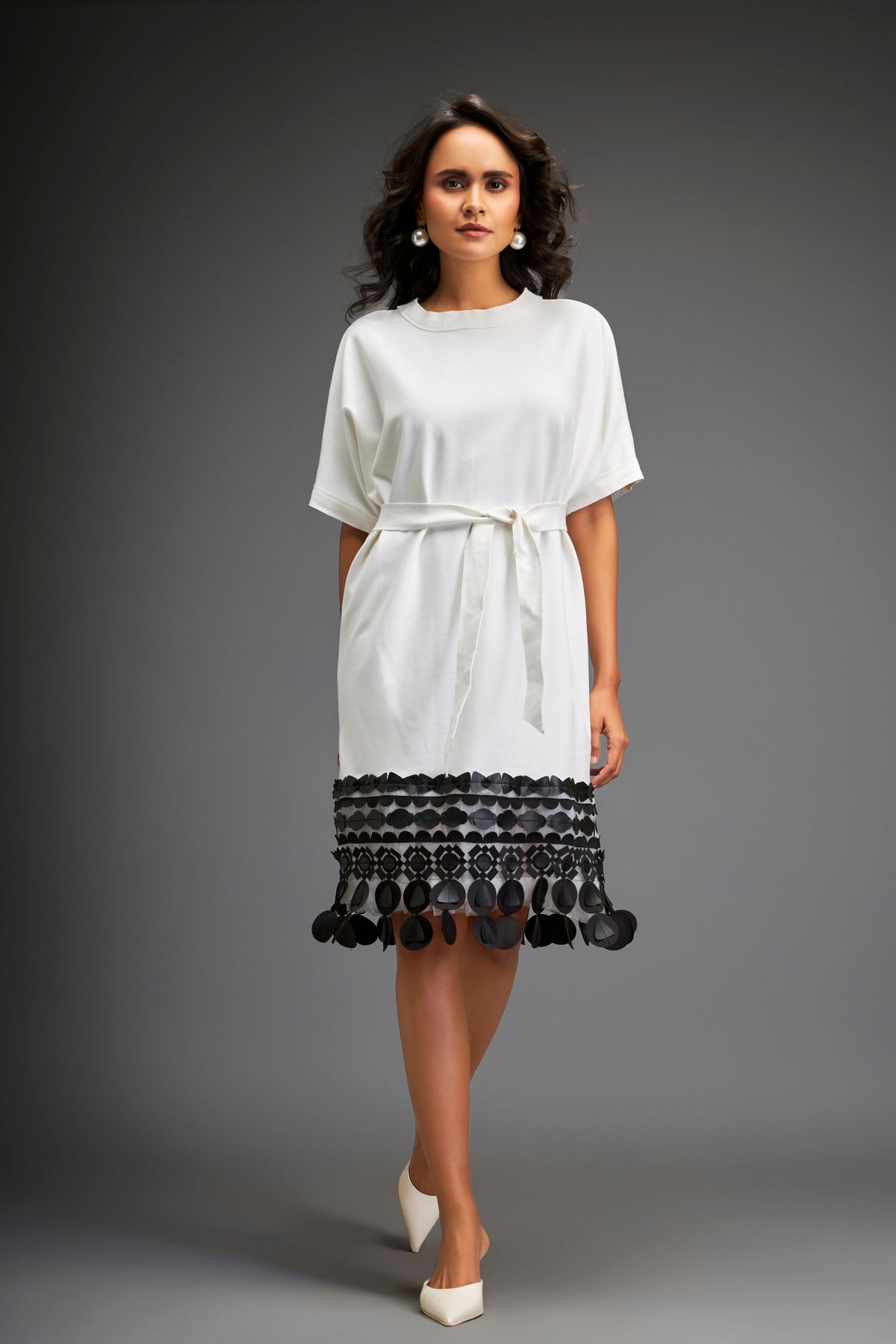 White Belted Waist Dress