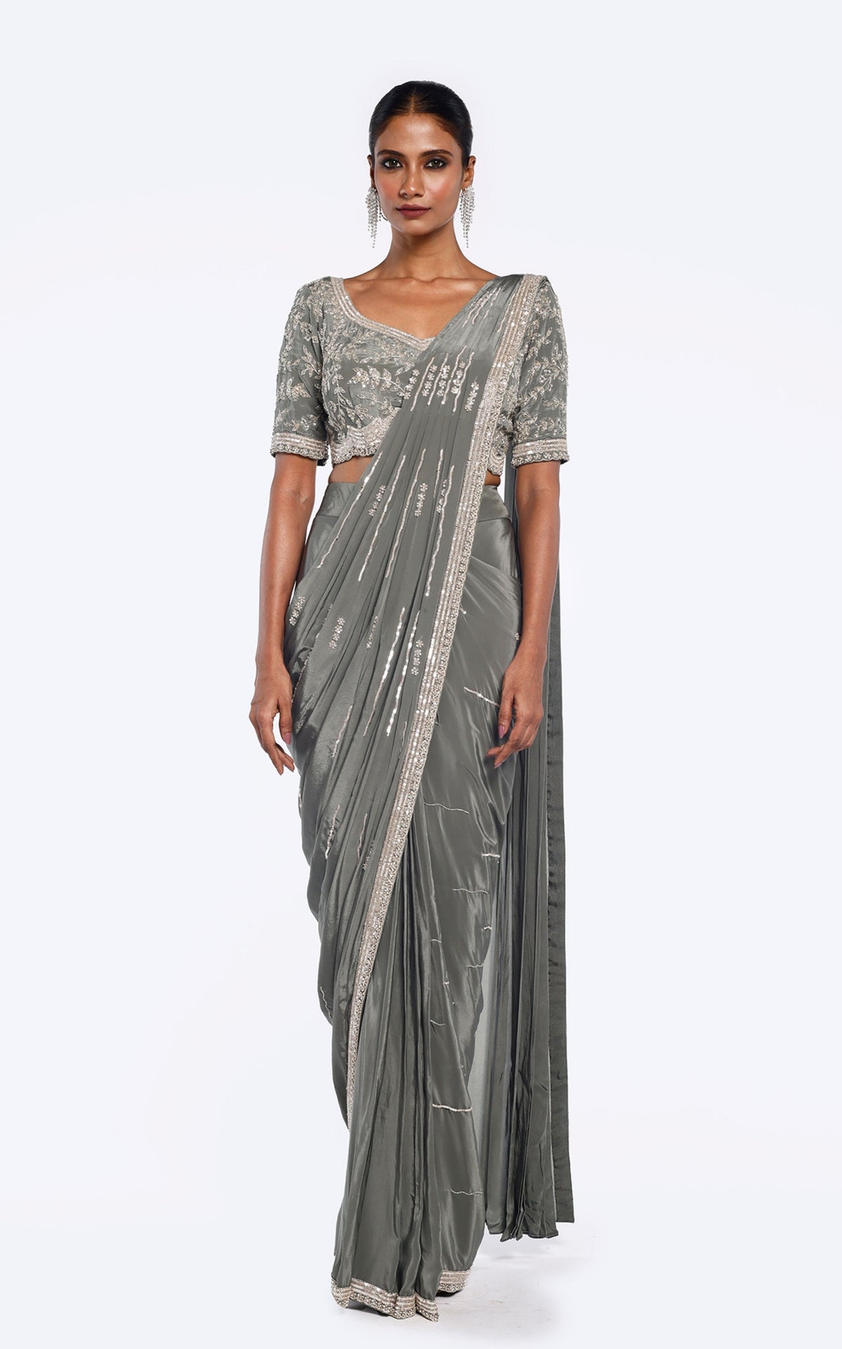 Embellished crepe drape saree